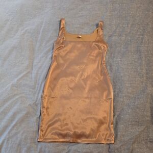 Elegant Satin Mini Dress in Tan